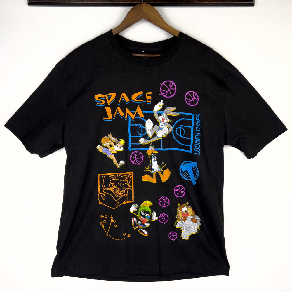 Space Jam Looney Tunes Cartoon Shirt Size Large Retro 90s Basketball